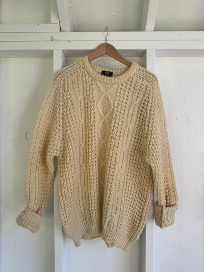 Vintage Pure Wool Fisherman's Sweater - Diamonds & Rust