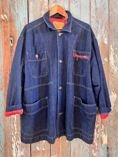 Vintage Quilt Lined Chore Coat - Red - Diamonds & Rust
