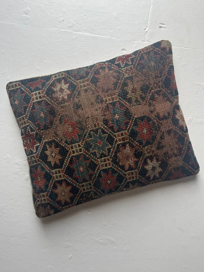 Vintage Rug Pillow - Star Pattern - Diamonds & Rust