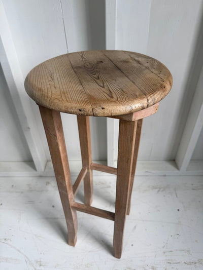 Vintage Scrubbed Pine Stool - Diamonds & Rust