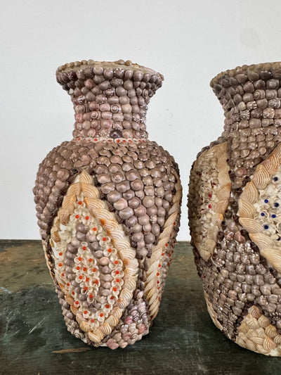Vintage Shell Encrusted Vase - Diamonds & Rust