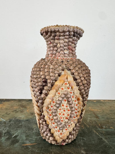 Vintage Shell Encrusted Vase - Diamonds & Rust