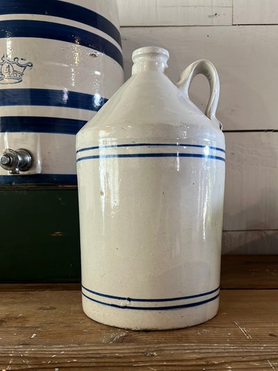 Vintage Stoneware Jug - Blue Stripes - Diamonds & Rust
