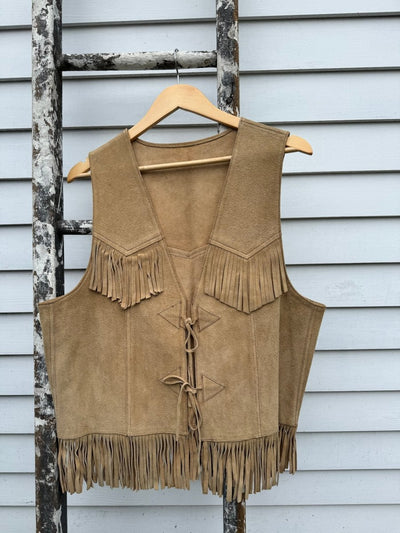 Vintage Suede Vest w/ Fringe - Diamonds & Rust