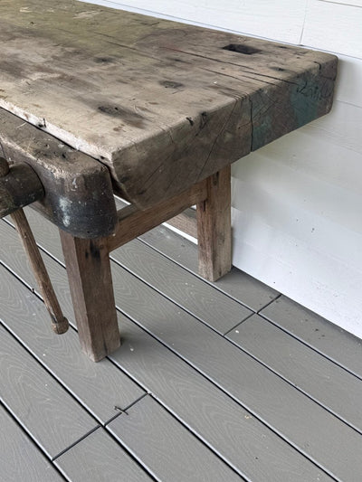 Vintage Tree Slab Workbench - Diamonds & Rust