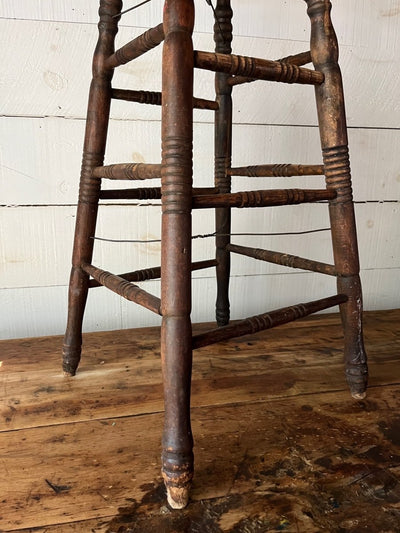 Vintage Wood Stool - Diamonds & Rust