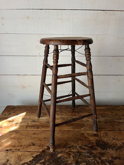 Vintage Wood Stool - Diamonds & Rust
