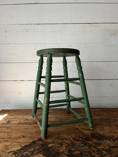 Vintage Wood Stool - Forest Green - Diamonds & Rust