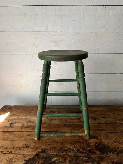 Vintage Wood Stool - Forest Green - Diamonds & Rust