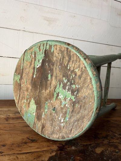 Vintage Wood Stool - Mint Green - Diamonds & Rust