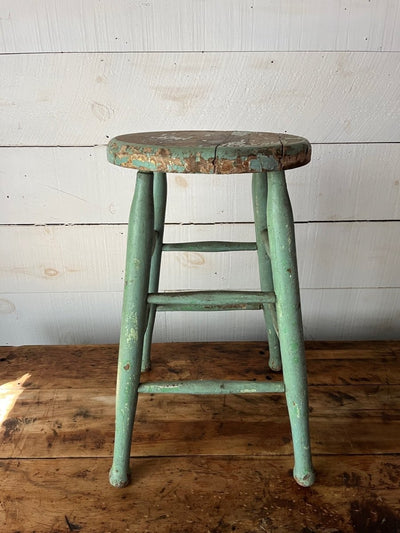Vintage Wood Stool - Mint Green - Diamonds & Rust