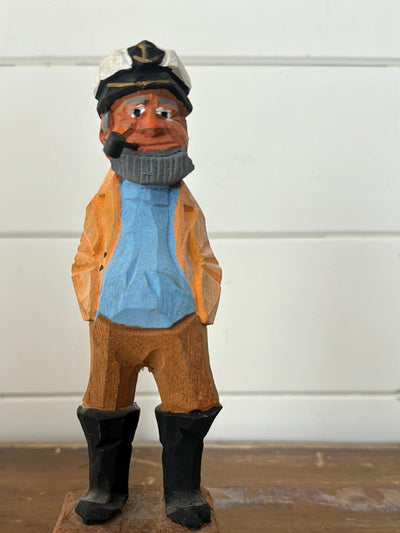 Vintage Wooden Fisherman Captain - Yellow Coat - Diamonds & Rust