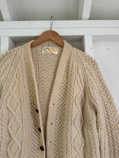 Vintage Wool Fisherman's Sweater - V Neck Cardigan - Diamonds & Rust