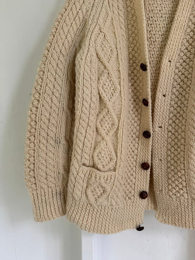 Vintage Wool Fisherman's Sweater - V Neck Cardigan - Diamonds & Rust