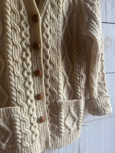 Vintage Wool Fishermen's Cardigan Sweater - Diamonds & Rust
