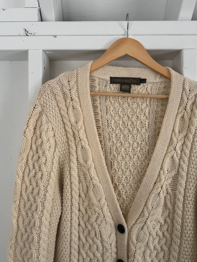 Vintage Wool Fishermen's Sweater Cardigan - Diamonds & Rust