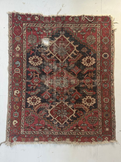Vintage Worn In Rug - Red - Diamonds & Rust