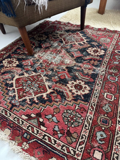 Vintage Worn In Rug - Red - Diamonds & Rust