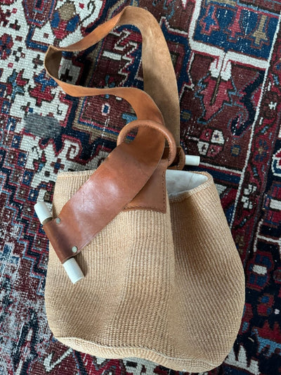 Vintage Woven Sisal Bag Leather Strap - Diamonds & Rust