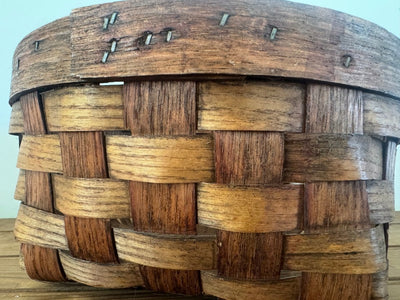 Vintage Woven Wood Slat Gathering Basket - Diamonds & Rust