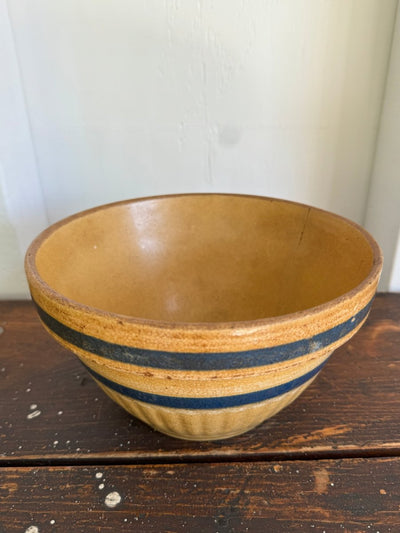 Vintage Yellow Ware Bowl – Blue Stripes - Diamonds & Rust