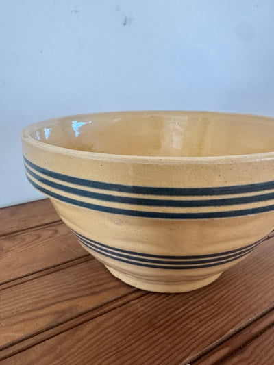 Vintage Yellow Ware Bowl – Blue Stripes - Diamonds & Rust