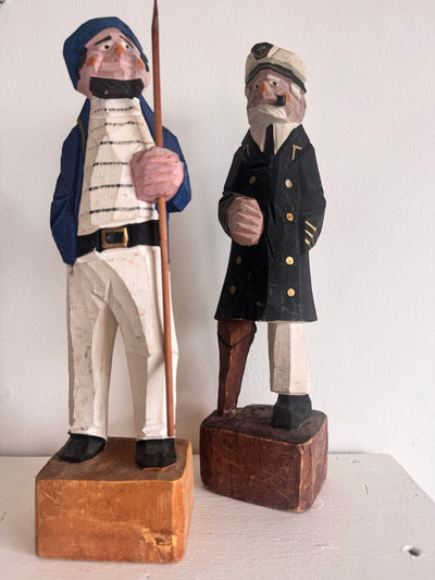 VTG 12" Wooden Fisherman - Black Coat + Peg Leg - Diamonds & Rust