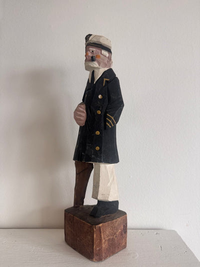 VTG 12" Wooden Fisherman - Black Coat + Peg Leg - Diamonds & Rust
