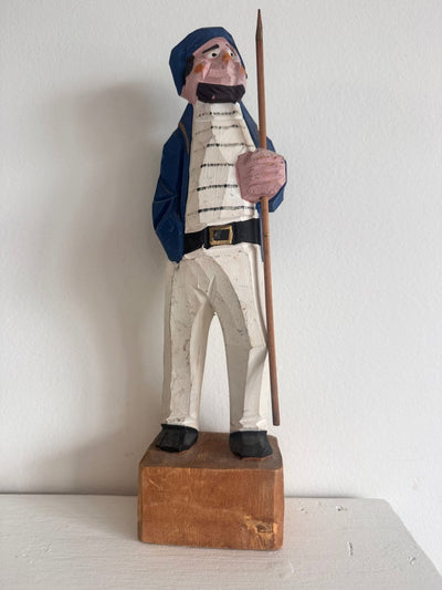 VTG 12" Wooden Fisherman - Stripes - Diamonds & Rust