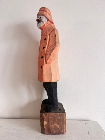 VTG 12" Wooden Fisherman - Yellow Coat + Hat - Diamonds & Rust