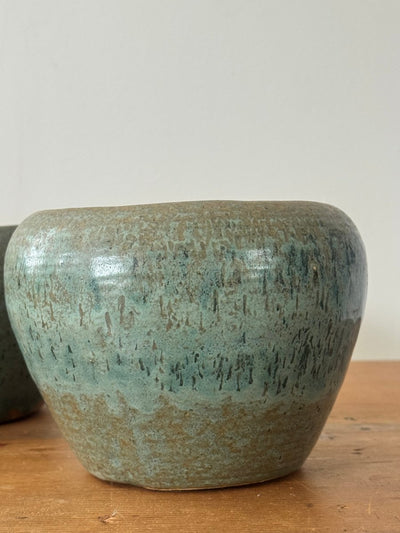 VTG Handmade Ceramic Bowl - Green + Blue - Diamonds & Rust