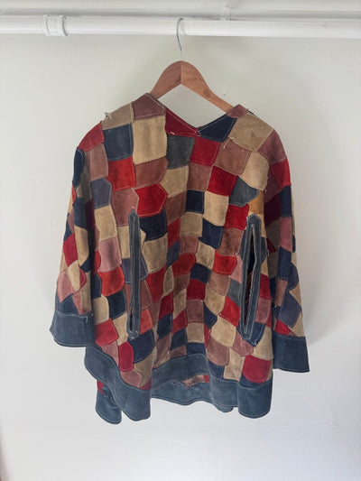 VTG Patchwork Leather Shawl - Diamonds & Rust