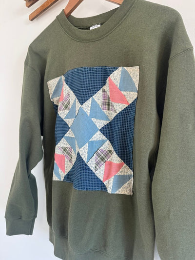 VTG Quilt Patch Army Green - Diamonds & Rust