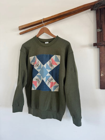 VTG Quilt Patch Army Green - Diamonds & Rust