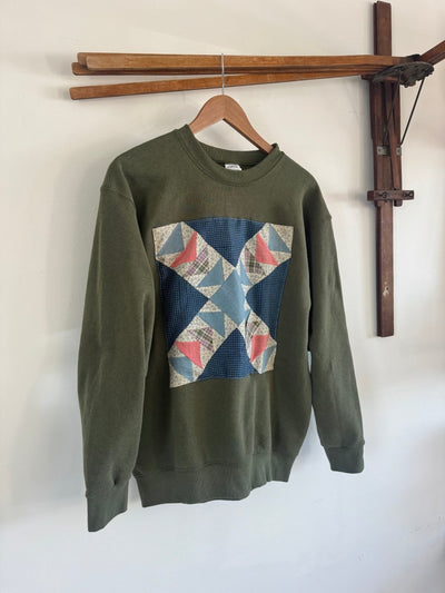 VTG Quilt Patch Army Green - Diamonds & Rust