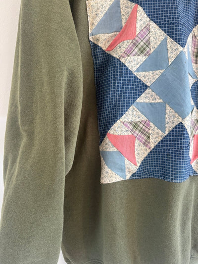 VTG Quilt Patch Army Green - Diamonds & Rust