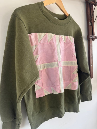 VTG Quilt Patch Army Green Raglan - Diamonds & Rust