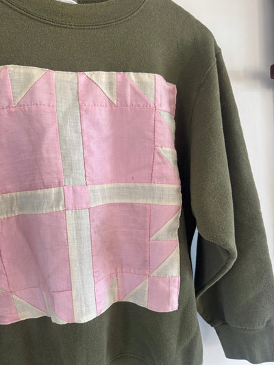 VTG Quilt Patch Army Green Raglan - Diamonds & Rust