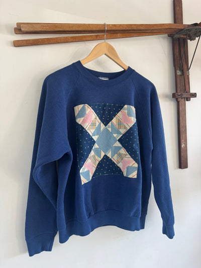VTG Quilt Patch Navy Blue Raglan - Diamonds & Rust