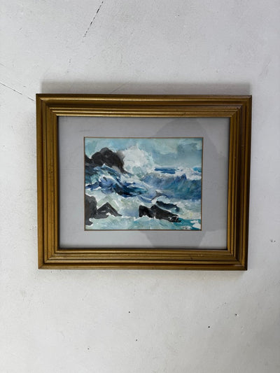 VTG Seascape Painting - Gold Frame - Diamonds & Rust
