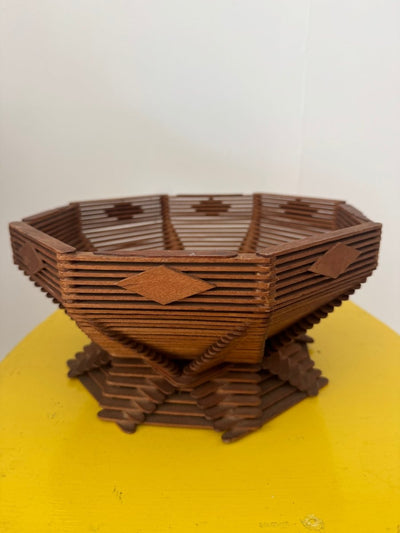 VTG Wood Popsicle Stick Bowl - Diamonds & Rust