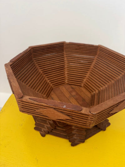 VTG Wood Popsicle Stick Bowl - Diamonds & Rust