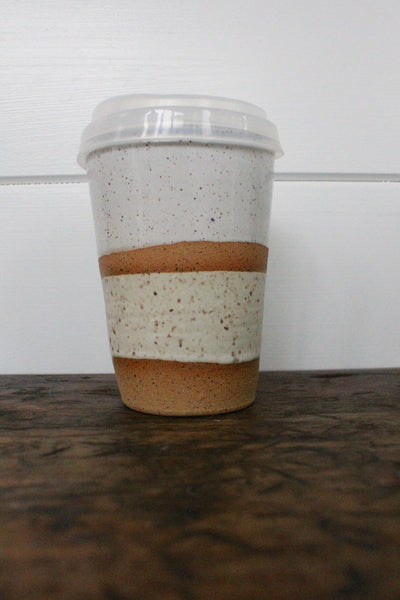 Carmiclay Ceramic To Go Mug: White & Sand - Diamonds & Rust
