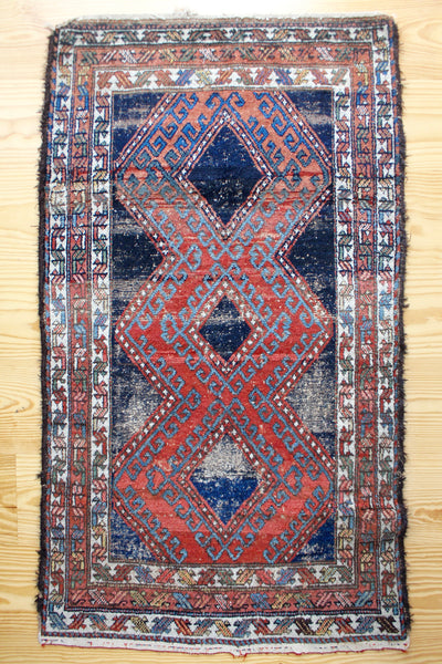 Vintage Rug - Navy & Red - Diamonds & Rust