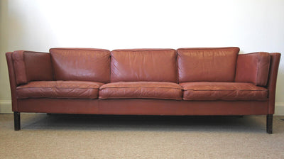 Borge Mogensen Style Danish Three Seater Leather Sofa