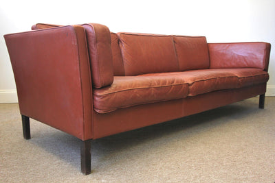 Borge Mogensen Style Danish Three Seater Leather Sofa