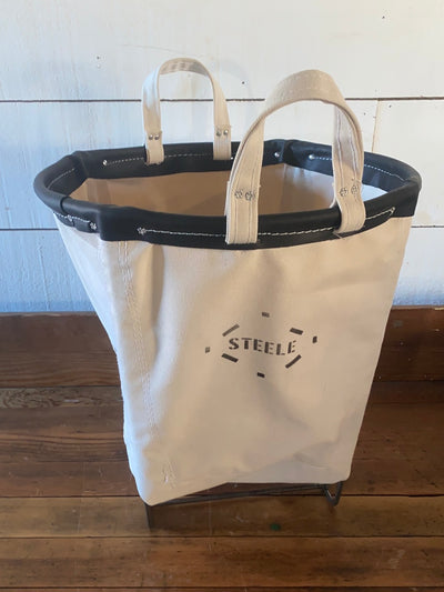 Round Basket Natural Canvas - Black Leather