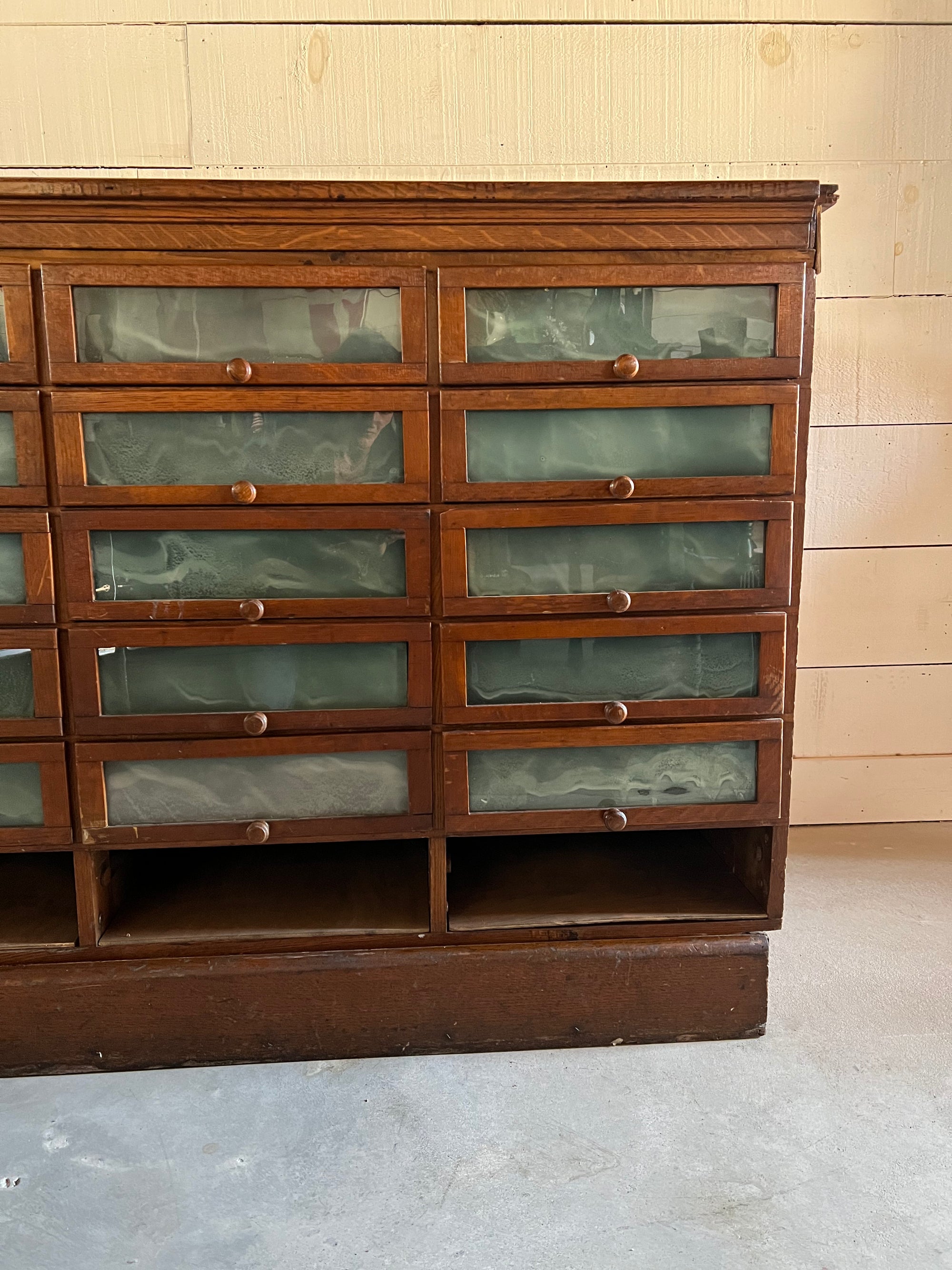 Vintage Apothecary Cabinet with 15 Glass-Front Drawers