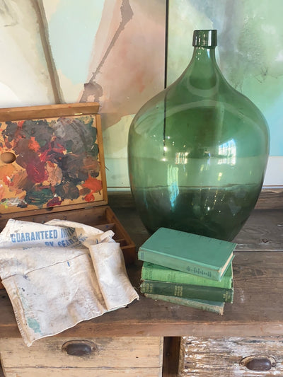 Vintage Glass Bottleneck Jug - Green