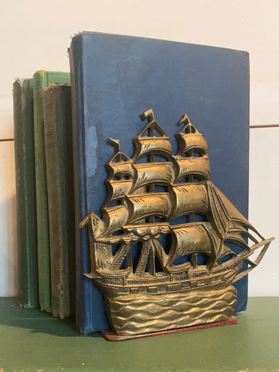 Vintage Brass Ship Bookends